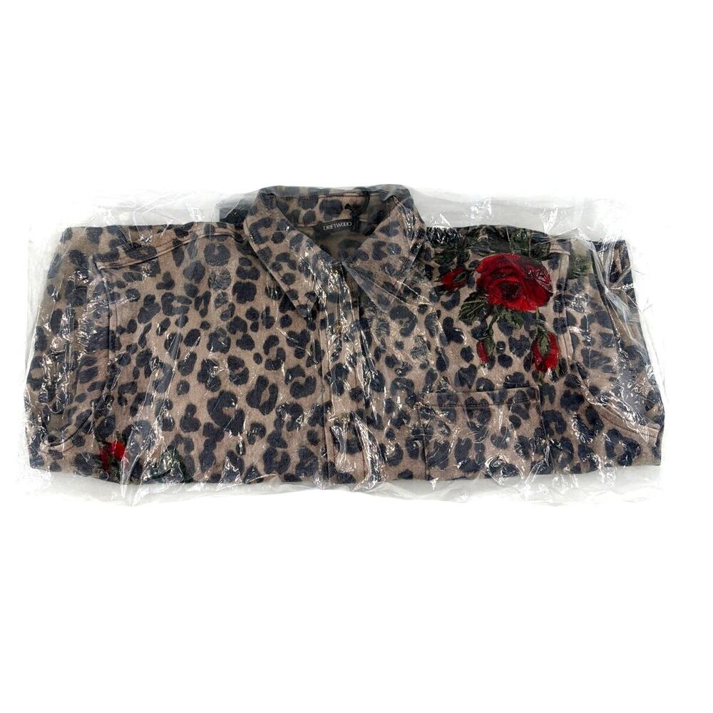 Driftwood Dani Shirt x Wild Rose Cropped Button-Up Jacket Leopard Size L - Picture 3 of 10